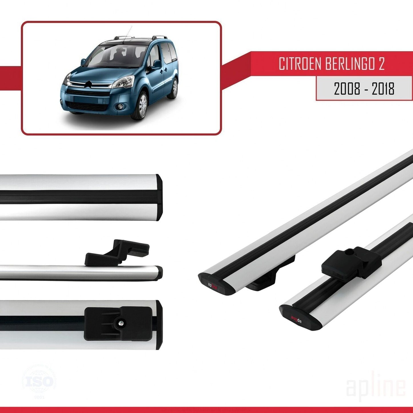 Kompatibel mit Citroen Berlingo 2 (B9) 2008-2018 BASIC Model Relingträger Dachträger Auto Gepäckträger Grau Aluminium 2 Stangen