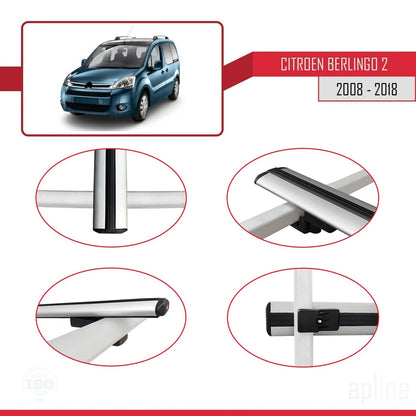 Kompatibel mit Citroen Berlingo 2 (B9) 2008-2018 BASIC Model Relingträger Dachträger Auto Gepäckträger Grau Aluminium 2 Stangen
