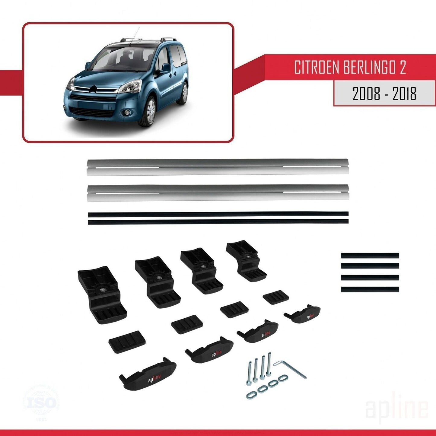 Kompatibel mit Citroen Berlingo 2 (B9) 2008-2018 BASIC Model Relingträger Dachträger Auto Gepäckträger Grau Aluminium 2 Stangen