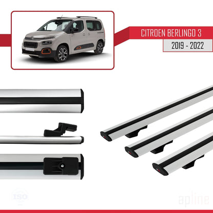 Kompatibel mit Citroen Berlingo 3 (K9) 2019-2022 BASIC Model Relingträger Dachträger Auto Gepäckträger Grau Aluminium 3 Stangen