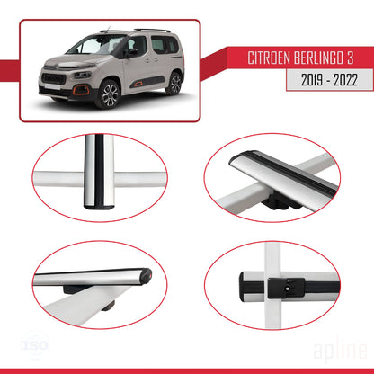 Kompatibel mit Citroen Berlingo 3 (K9) 2019-2022 BASIC Model Relingträger Dachträger Auto Gepäckträger Grau Aluminium 3 Stangen