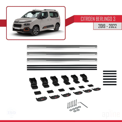 Kompatibel mit Citroen Berlingo 3 (K9) 2019-2022 BASIC Model Relingträger Dachträger Auto Gepäckträger Grau Aluminium 3 Stangen