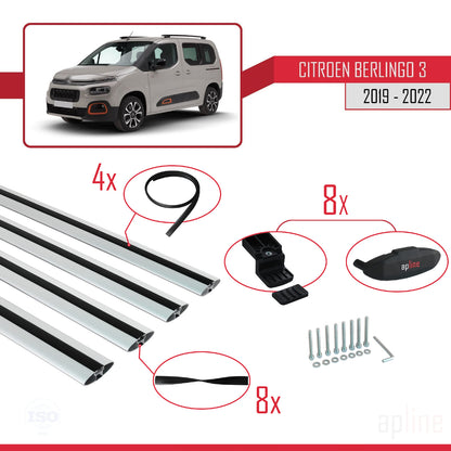 Kompatibel mit Citroen Berlingo 3 (K9) 2019-2022 BASIC Model Relingträger Dachträger Auto Gepäckträger Grau Aluminium 4 Stangen
