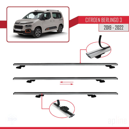 Compatible with Citroen Berlingo 3 (K9) 2019-2022 BASIC Model Car Roof Rack Cross Bar Grey Aluminium 2 Bars