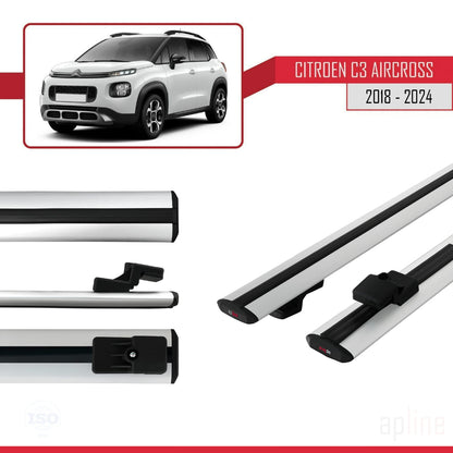 Kompatibel mit Citroen C3 Aircross (A88) 2018-2024 Basismodell Dachgepäckträger, graues Aluminium, 2 Stangen