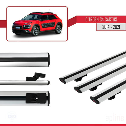 Kompatibel mit Citroen C4 Cactus 2014-2021 Basismodell Dachgepäckträger, graues Aluminium, 3-teilig
