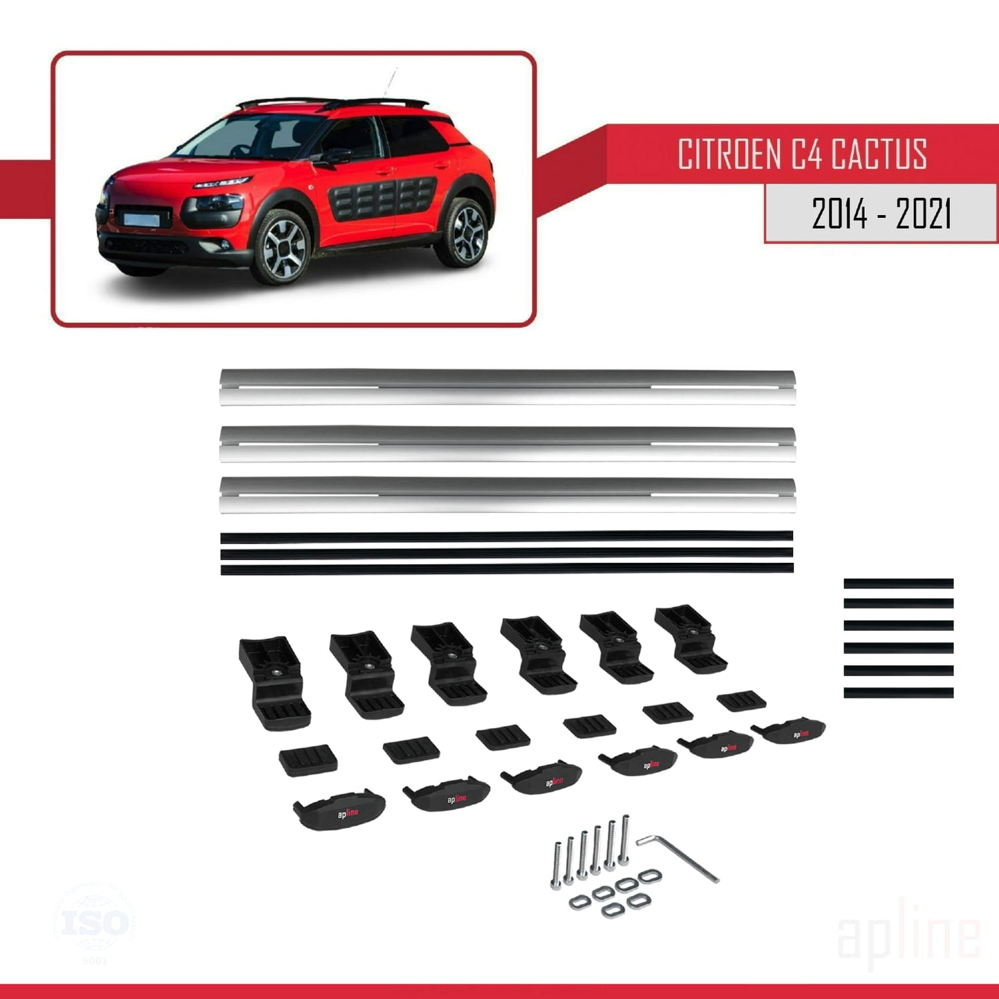 Kompatibel mit Citroen C4 Cactus 2014-2021 Basismodell Dachgepäckträger, graues Aluminium, 3-teilig