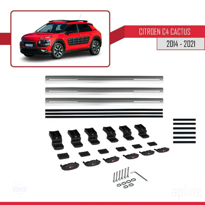 Kompatibel mit Citroen C4 Cactus 2014-2021 Basismodell Dachgepäckträger, graues Aluminium, 3-teilig
