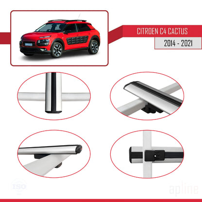Kompatibel mit Citroen C4 Cactus 2014-2021 Basismodell Dachgepäckträger, graues Aluminium, 2 Stangen