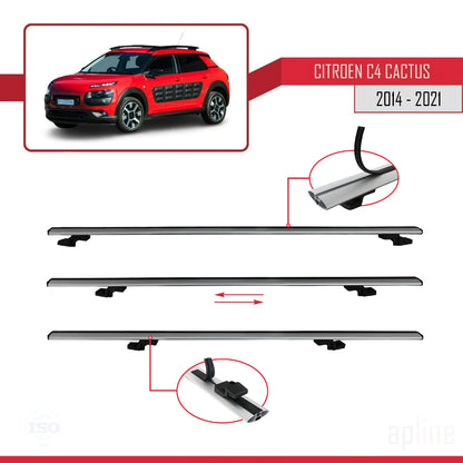 Kompatibel mit Citroen C4 Cactus 2014-2021 Basismodell Dachgepäckträger, graues Aluminium, 2 Stangen