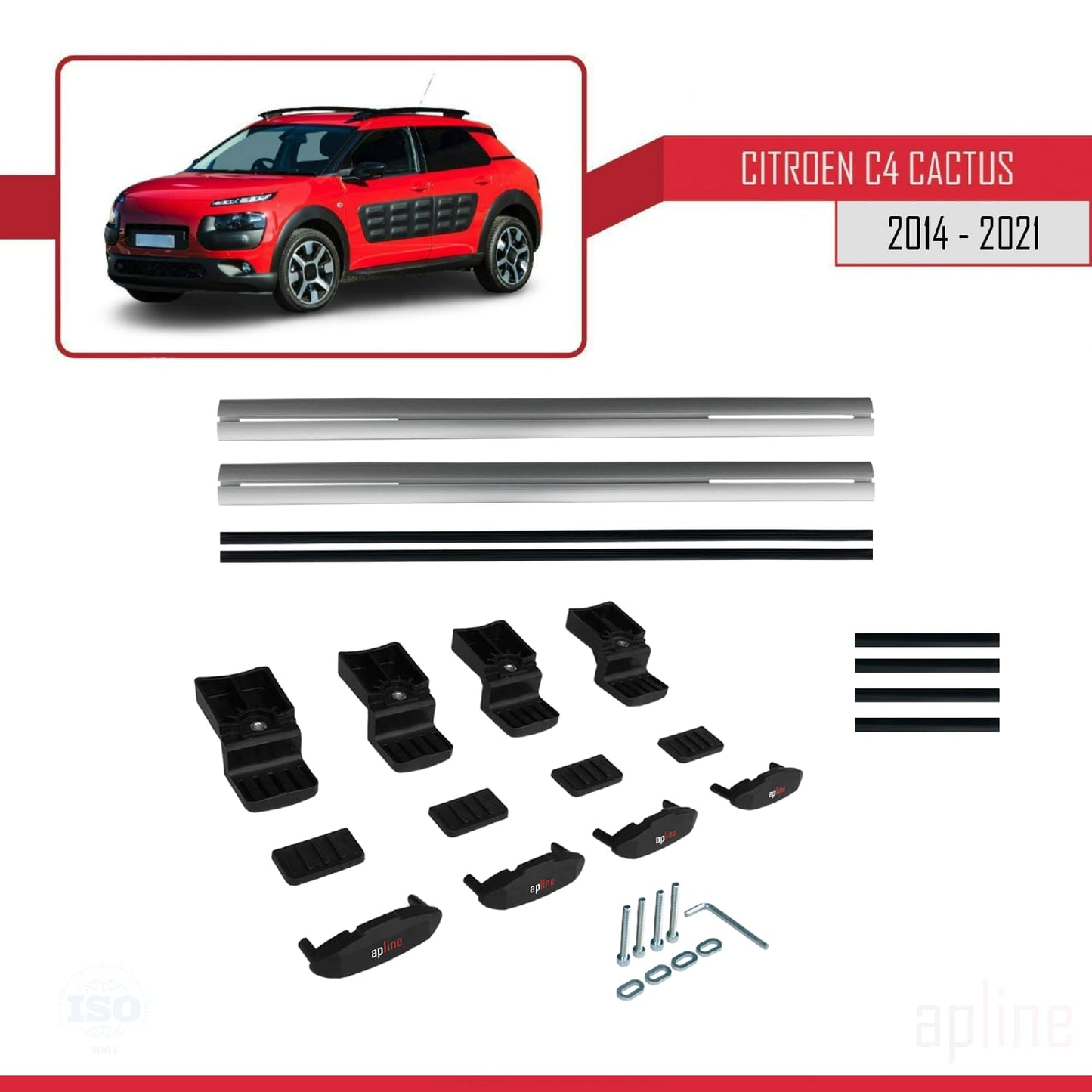 Kompatibel mit Citroen C4 Cactus 2014-2021 Basismodell Dachgepäckträger, graues Aluminium, 2 Stangen