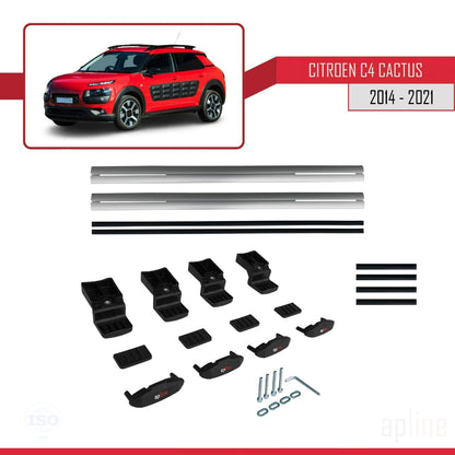 Kompatibel mit Citroen C4 Cactus 2014-2021 Basismodell Dachgepäckträger, graues Aluminium, 2 Stangen