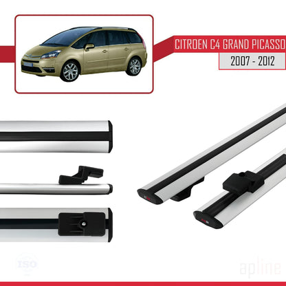 Kompatibel mit Citroen Grand C4 Picasso 2007-2012 Basismodell Dachgepäckträger, graues Aluminium, 2 Stangen