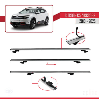 Kompatibel mit Citroen C5 Aircross 2018-2025 Basismodell Dachgepäckträger, graues Aluminium, 2 Stangen