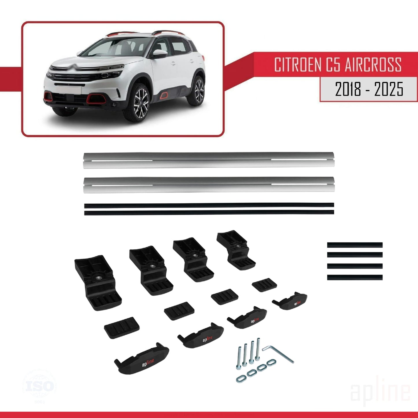 Kompatibel mit Citroen C5 Aircross 2018-2025 Basismodell Dachgepäckträger, graues Aluminium, 2 Stangen