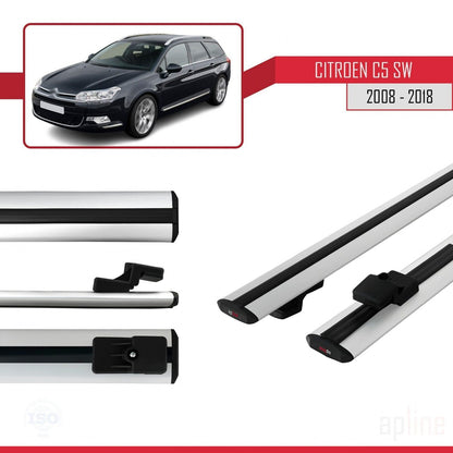 Kompatibel mit Citroen C5 II Tourer 2008-2018 Basismodell Dachgepäckträger, graues Aluminium, 2 Stangen