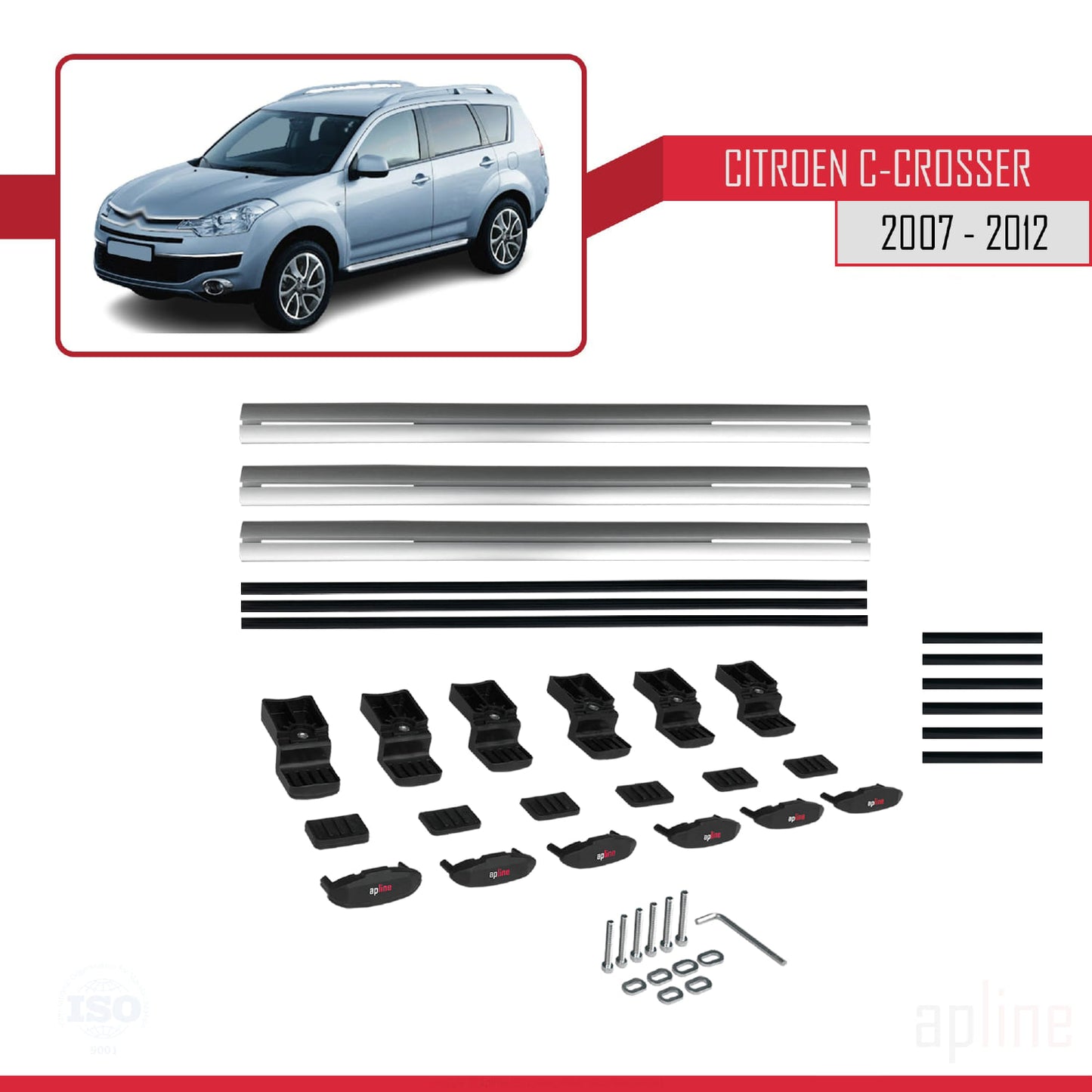 Kompatibel mit Citroen C-Crosser 2007-2012 Basismodell Dachgepäckträger, graues Aluminium, 3-teilig