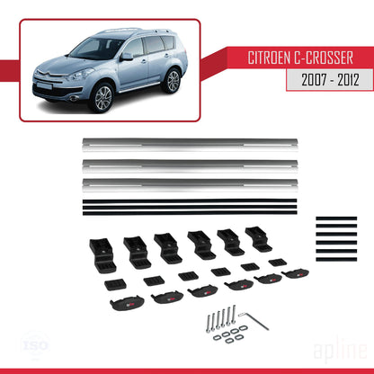Kompatibel mit Citroen C-Crosser 2007-2012 Basismodell Dachgepäckträger, graues Aluminium, 3-teilig