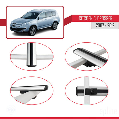 Kompatibel mit Citroen C-Crosser 2007-2012 Basismodell Dachgepäckträger, graues Aluminium, 2 Stangen