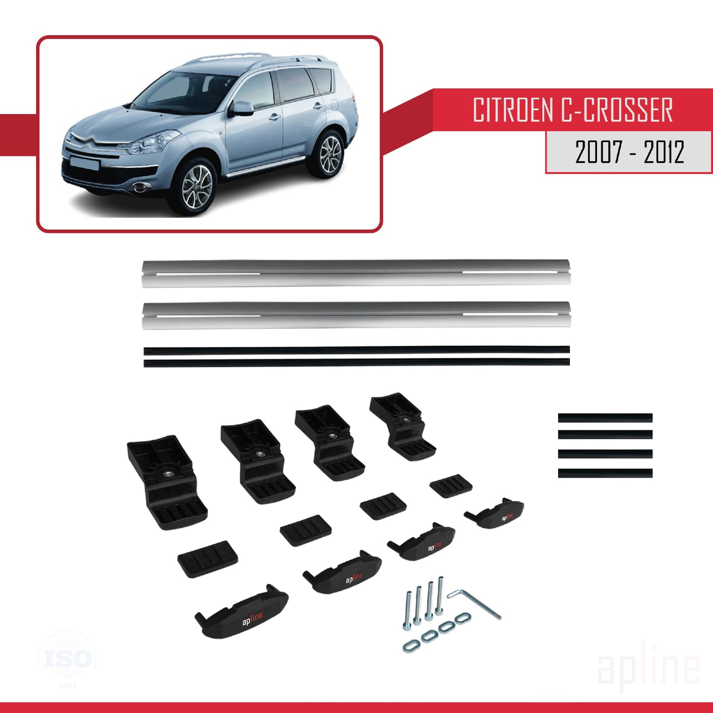 Kompatibel mit Citroen C-Crosser 2007-2012 Basismodell Dachgepäckträger, graues Aluminium, 2 Stangen