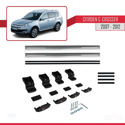 Kompatibel mit Citroen C-Crosser 2007-2012 Basismodell Dachgepäckträger, graues Aluminium, 2 Stangen