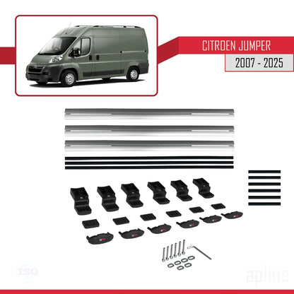 Kompatibel mit Citroen Jumper 2 2007-2025 Basismodell Dachgepäckträger, graues Aluminium, 3 Stangen