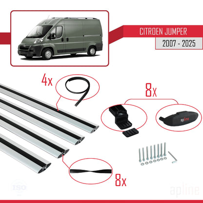 Kompatibel mit Citroen Jumper 2 2007-2025 Basismodell Dachgepäckträger, graues Aluminium, 4 Stangen