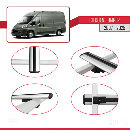 Kompatibel mit Citroen Jumper 2 2007-2025 Basismodell Dachgepäckträger, graues Aluminium, 2 Stangen