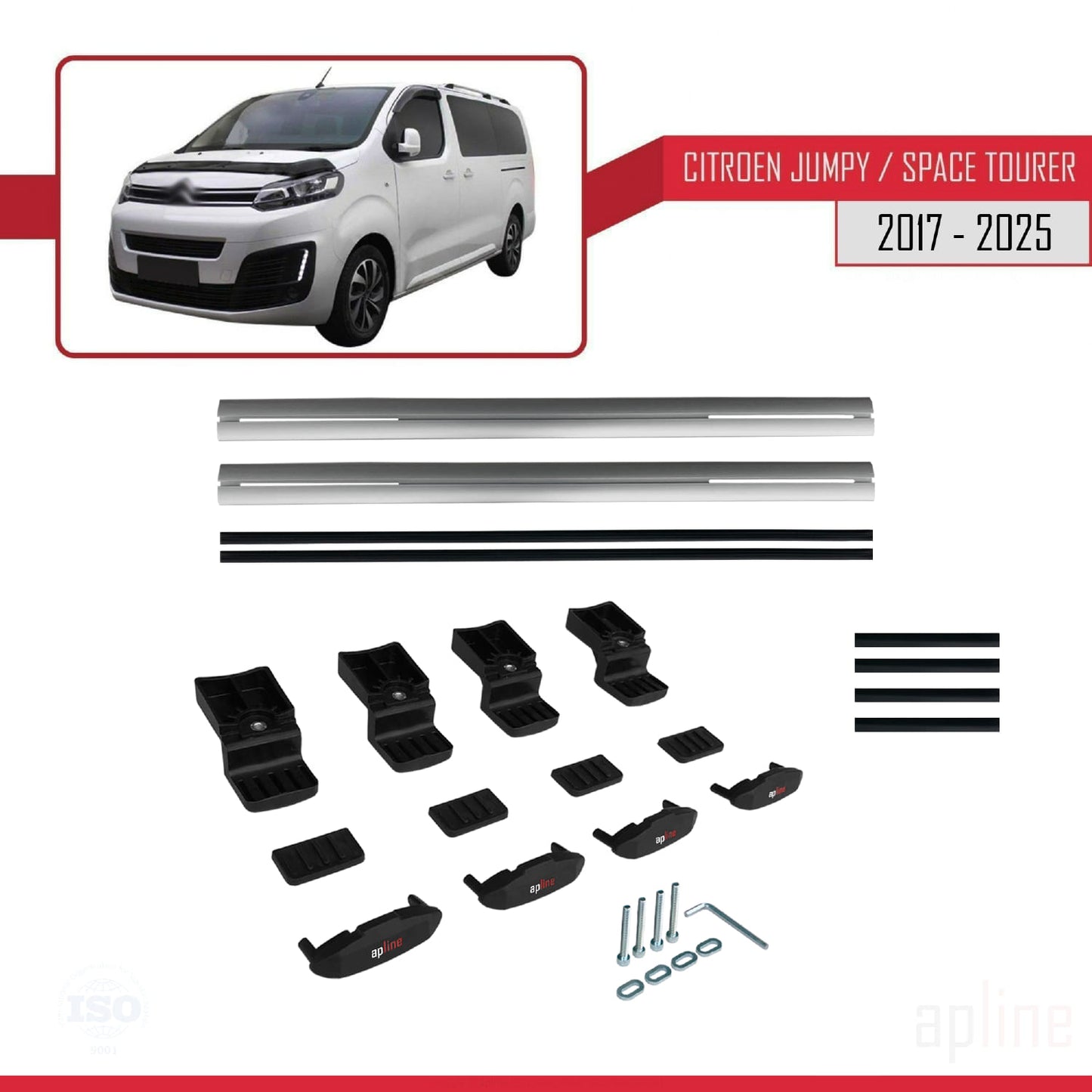 Kompatibel mit Citroen Jumpy 3 (K0) Space Tourer 2017-2025 BASIC Modell Dachgepäckträger, graues Aluminium, 2 Stangen