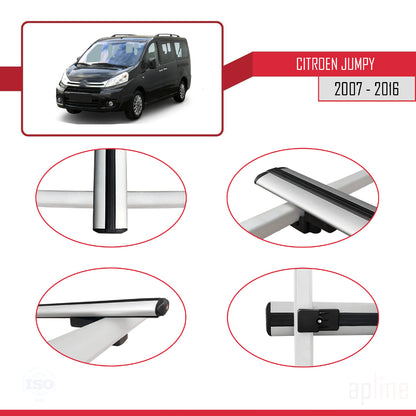 Kompatibel mit Citroen Jumpy 2 (G9) 2007-2016 Basismodell Dachgepäckträger, graues Aluminium, 2 Stangen