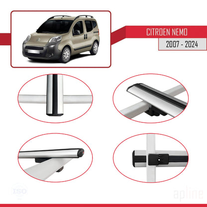 Kompatibel mit Citroen Nemo 3 (225) 2007-2024 Basismodell Dachgepäckträger, graues Aluminium, 3 Stangen