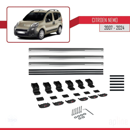 Kompatibel mit Citroen Nemo 3 (225) 2007-2024 Basismodell Dachgepäckträger, graues Aluminium, 3 Stangen