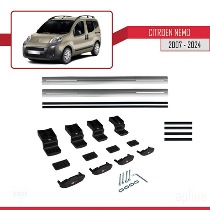 Kompatibel mit Citroen Nemo 3 (225) 2007-2024 Basismodell Dachgepäckträger, graues Aluminium, 2 Stangen
