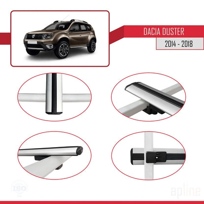 Kompatibel mit Dacia Duster (HS) nach Facelift 2014-2017 Basismodell Dachgepäckträger, graues Aluminium, 3-teilig