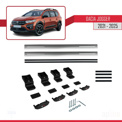 Kompatibel mit Dacia Jogger 2021-2025 Basismodell Dachgepäckträger, graues Aluminium, 2 Stangen