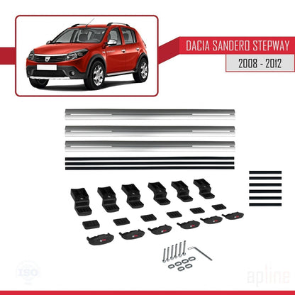 Kompatibel mit Dacia Sandero Stepway 2008-2012 Basismodell Dachgepäckträger, graues Aluminium, 3 Stangen