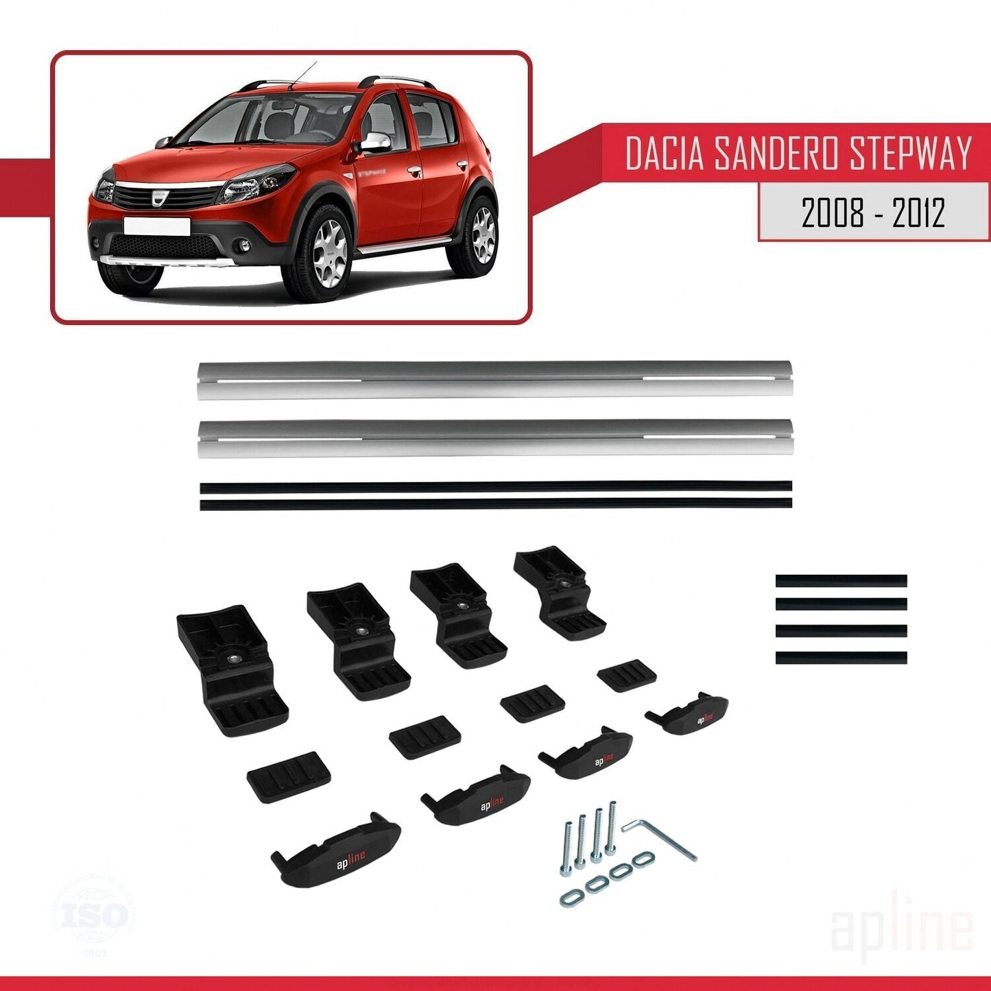 Kompatibel mit Dacia Sandero Stepway 2008-2012 Basismodell Dachgepäckträger, graues Aluminium, 2 Stangen