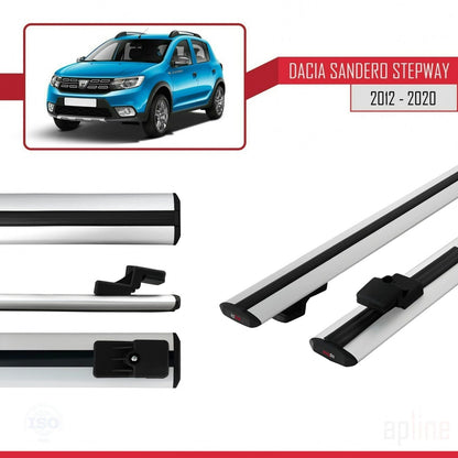 Kompatibel mit Dacia Sandero Stepway 2 2012-2020 Basismodell Dachgepäckträger, graues Aluminium, 2 Stangen