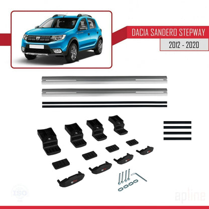 Kompatibel mit Dacia Sandero Stepway 2 2012-2020 Basismodell Dachgepäckträger, graues Aluminium, 2 Stangen