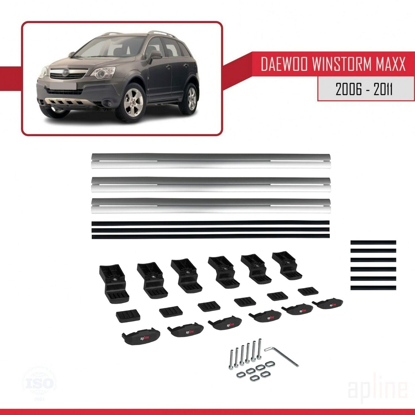 Kompatibel mit Daewoo Winstorm MaXX 2006-2011 BASIC Modell Dachgepäckträger, graues Aluminium, 3 Stangen