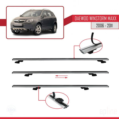 Kompatibel mit Daewoo Winstorm MaXX 2006-2011 BASIC Modell Dachgepäckträger, graues Aluminium, 2 Stangen