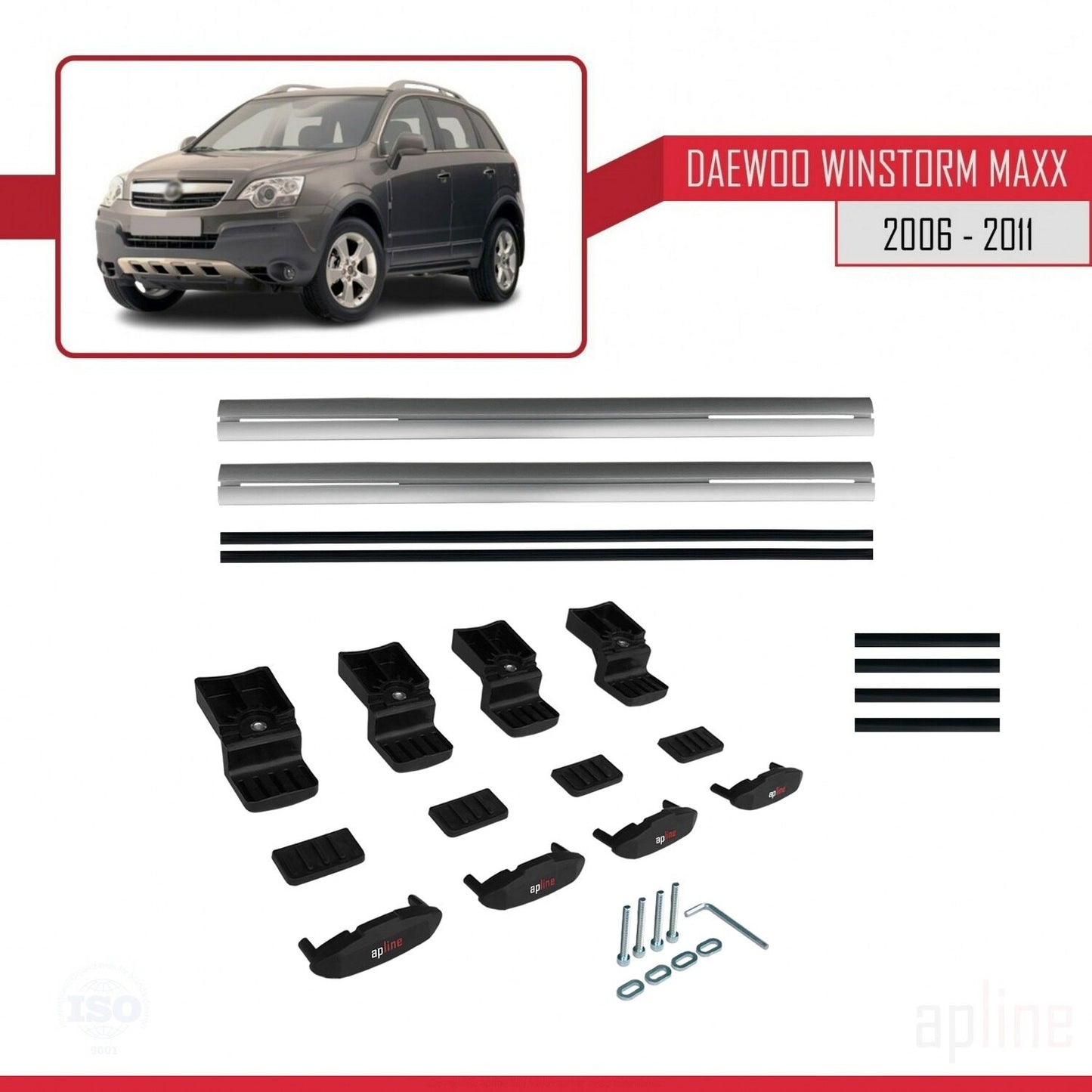 Kompatibel mit Daewoo Winstorm MaXX 2006-2011 BASIC Modell Dachgepäckträger, graues Aluminium, 2 Stangen