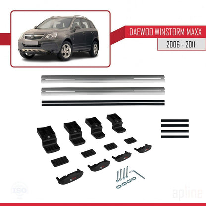 Kompatibel mit Daewoo Winstorm MaXX 2006-2011 BASIC Modell Dachgepäckträger, graues Aluminium, 2 Stangen