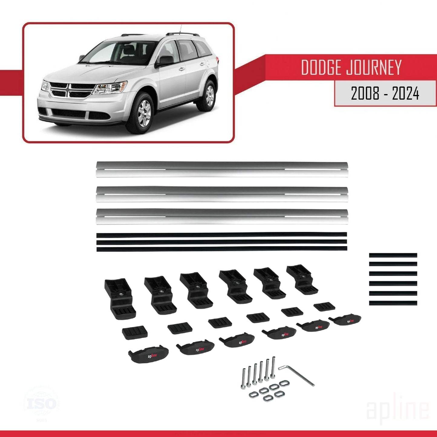 Kompatibel mit Dodge Journey 2008-2024 Basismodell Dachreling Gepäckträger Grau Aluminium 3 Stangen