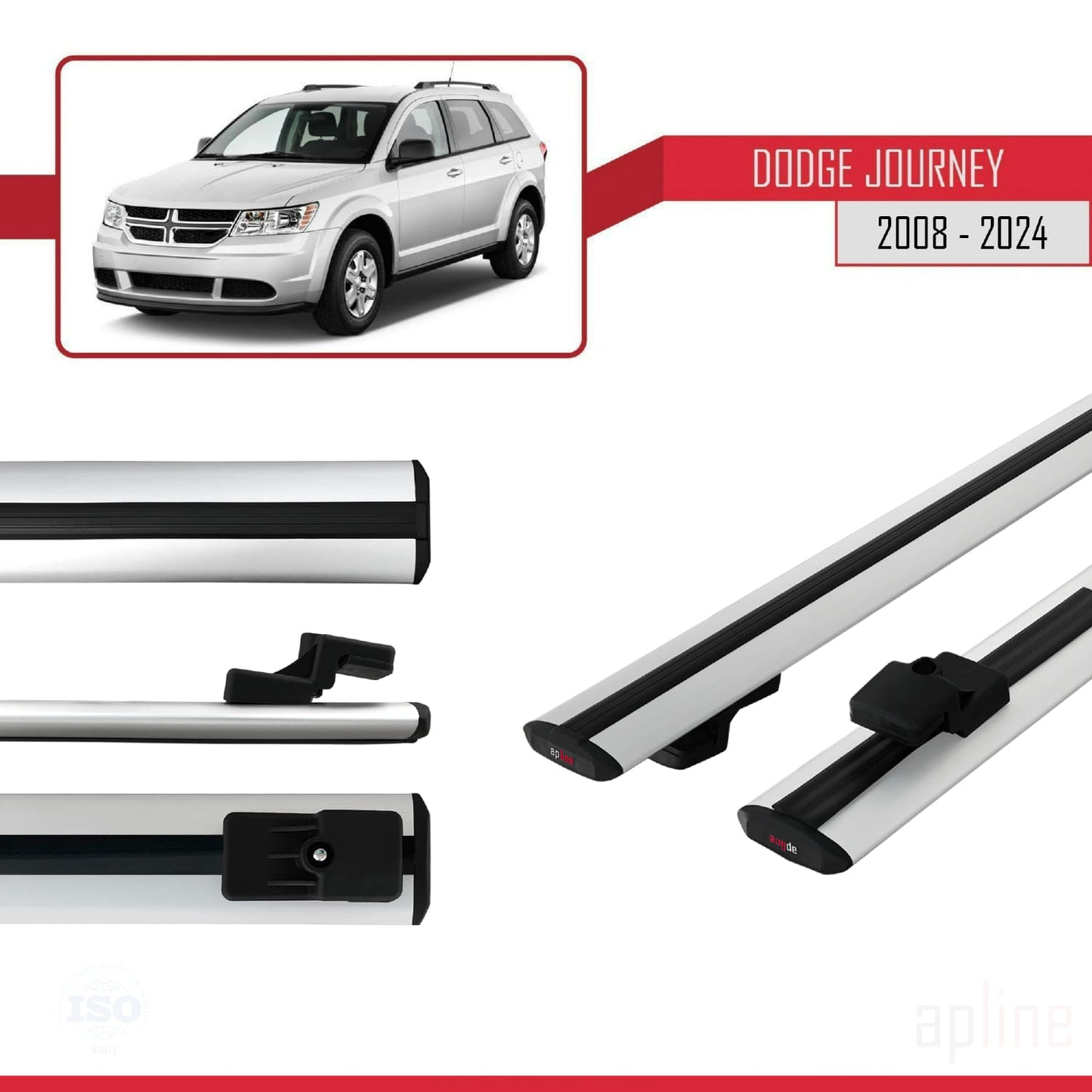 Kompatibel mit Dodge Journey 2008-2024 Basismodell Dachreling Gepäckträger Graues Aluminium 2 Stangen