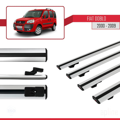Kompatibel mit Fiat Doblo 2000-2009 Basismodell Dachgepäckträger, graues Aluminium, 4 Stangen