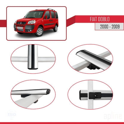 Kompatibel mit Fiat Doblo 2000-2009 Basismodell Dachgepäckträger, graues Aluminium, 4 Stangen