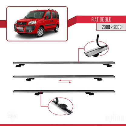Kompatibel mit Fiat Doblo 2000-2009 Basismodell Dachgepäckträger, graues Aluminium, 2 Stangen