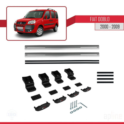 Kompatibel mit Fiat Doblo 2000-2009 Basismodell Dachgepäckträger, graues Aluminium, 2 Stangen