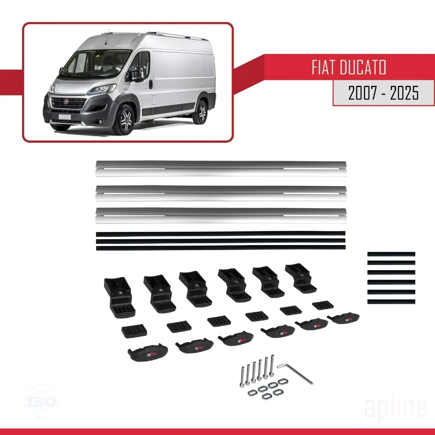 Kompatibel mit Fiat Ducato 3 2007-2025 Basismodell Dachgepäckträger, graues Aluminium, 3 Stangen